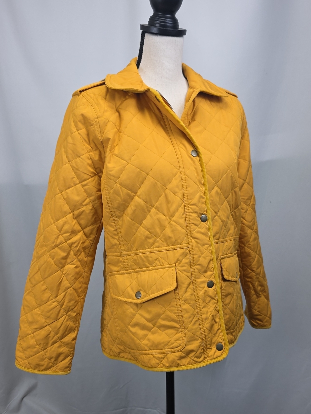 Talbots Quilted Yellow Button-Front Puffer Jacket Size Medium Petite